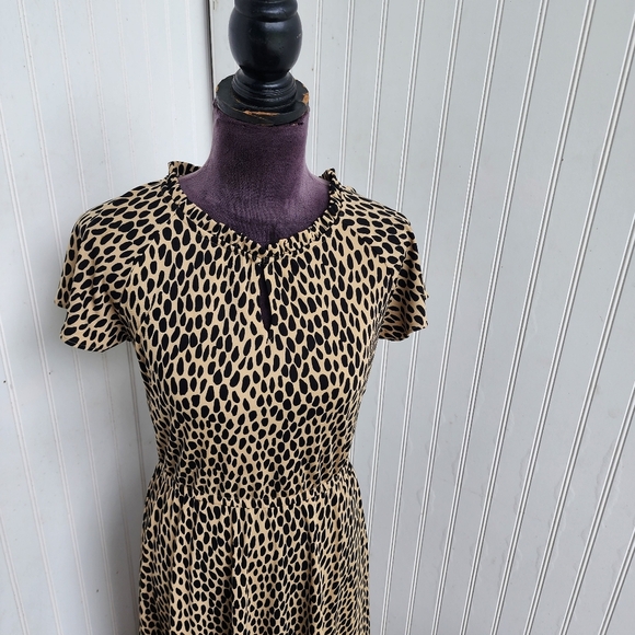 Talbots Women's Short Sleeve Dress Black Beige Pebble Stretch Midi Sz XS - Picture 2 of 15